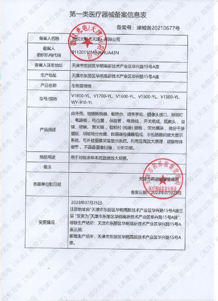 生物顯微鏡備案信息表